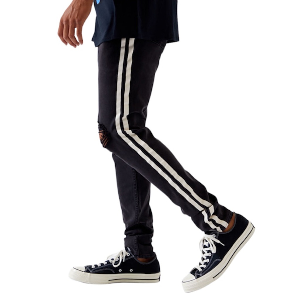 NWT Pacsun Stacked men’s black and white stripe ripped skinny jeans